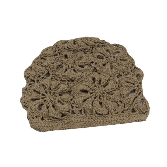 7991 Women Crochet Beanie Hat Handmade Girls Cotton Knit Cutout Floral main image 9
